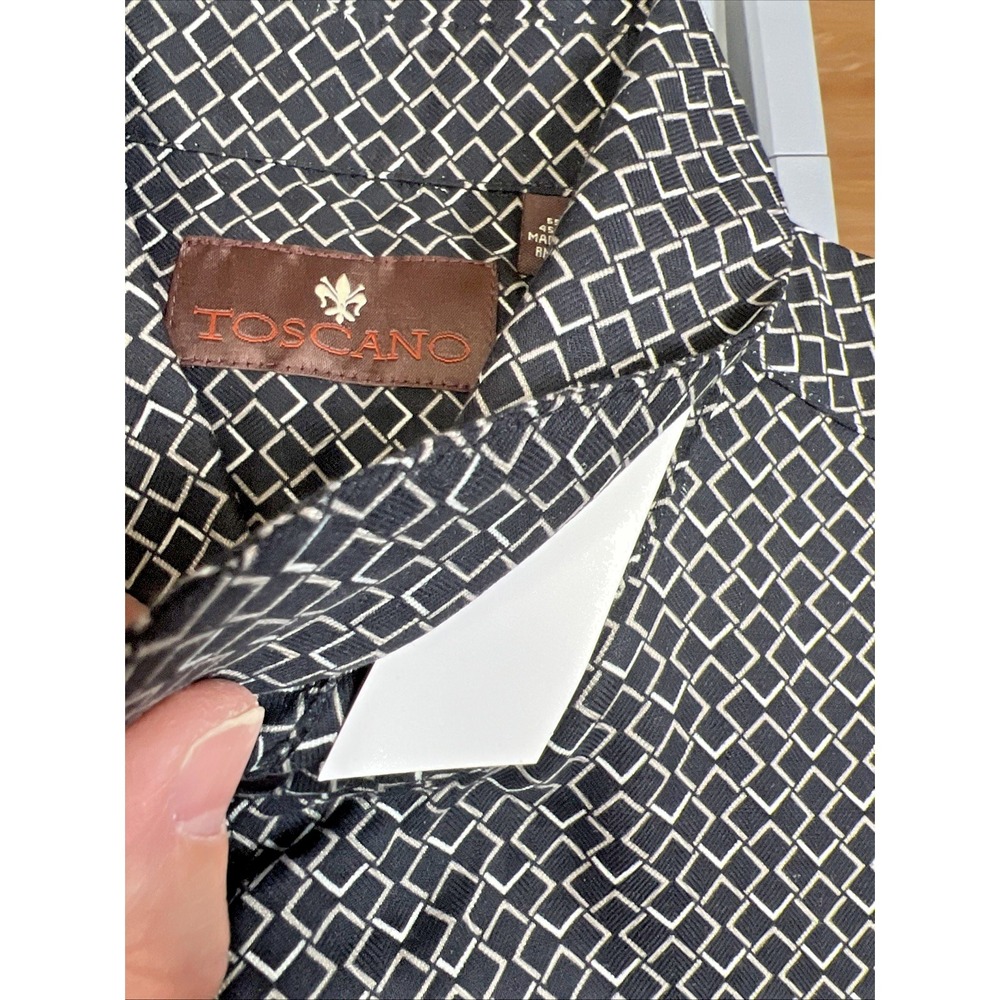 Toscano Silk Rayon Jacquard Shirt Men's Large Geometric Fleur‑de‑Lis NWOT - Picture 9 of 12